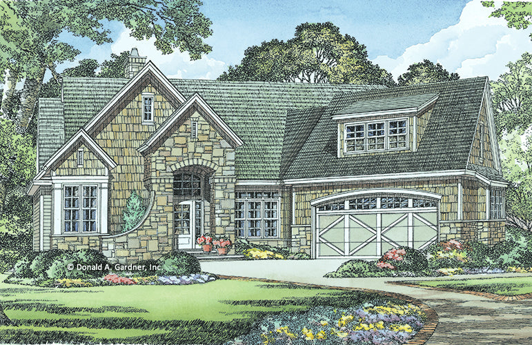 Front rendering of The Gadberry house plan 1042.