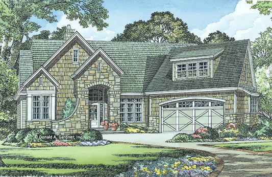 Front rendering of The Gadberry house plan 1042.