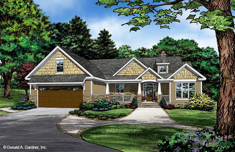 Front rendering of The Tanner house plan 1418.