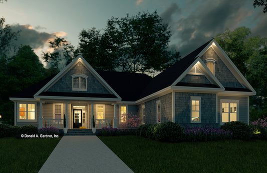 Dusk front rendering of The Napier house plan 1421.