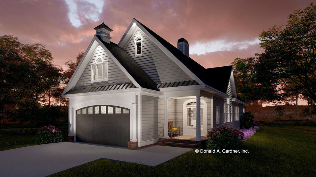 Dusk front rendering of The Crenshaw house plan 1156.