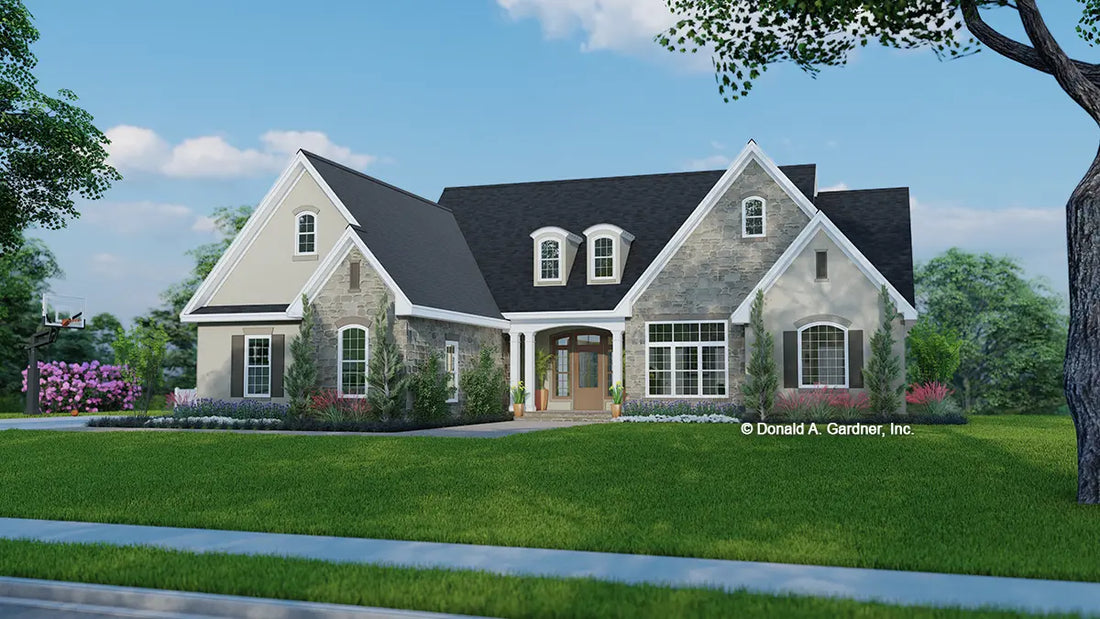 Front rendering of The MacLachlan house plan 825.