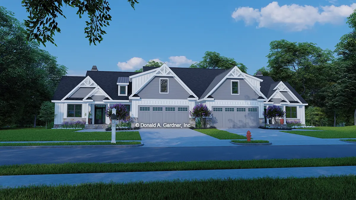 Duplex house plan - Front rendering of The Olsen Plan 8105.
