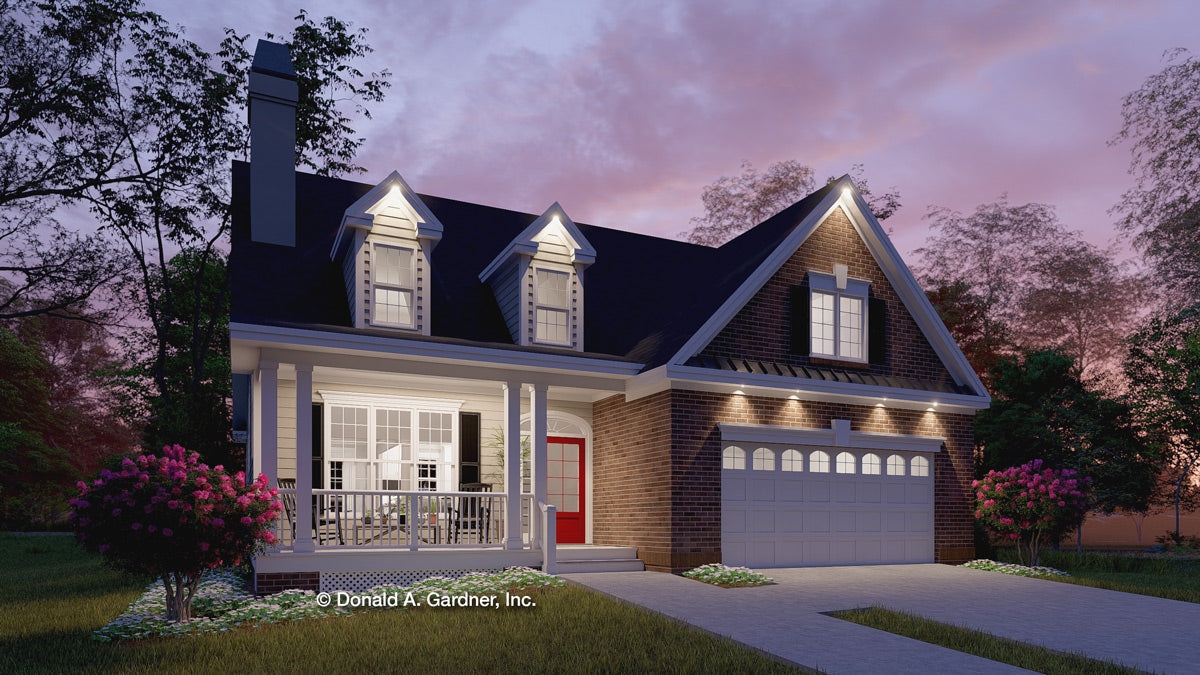 Dusk front rendering of The Wycliffe house plan 924.