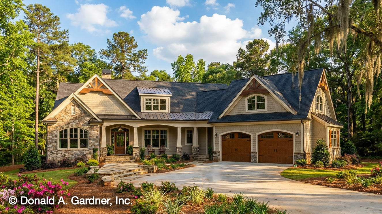 The Chaucer - European Ranch House Plan with 3-Car Garage | Donald