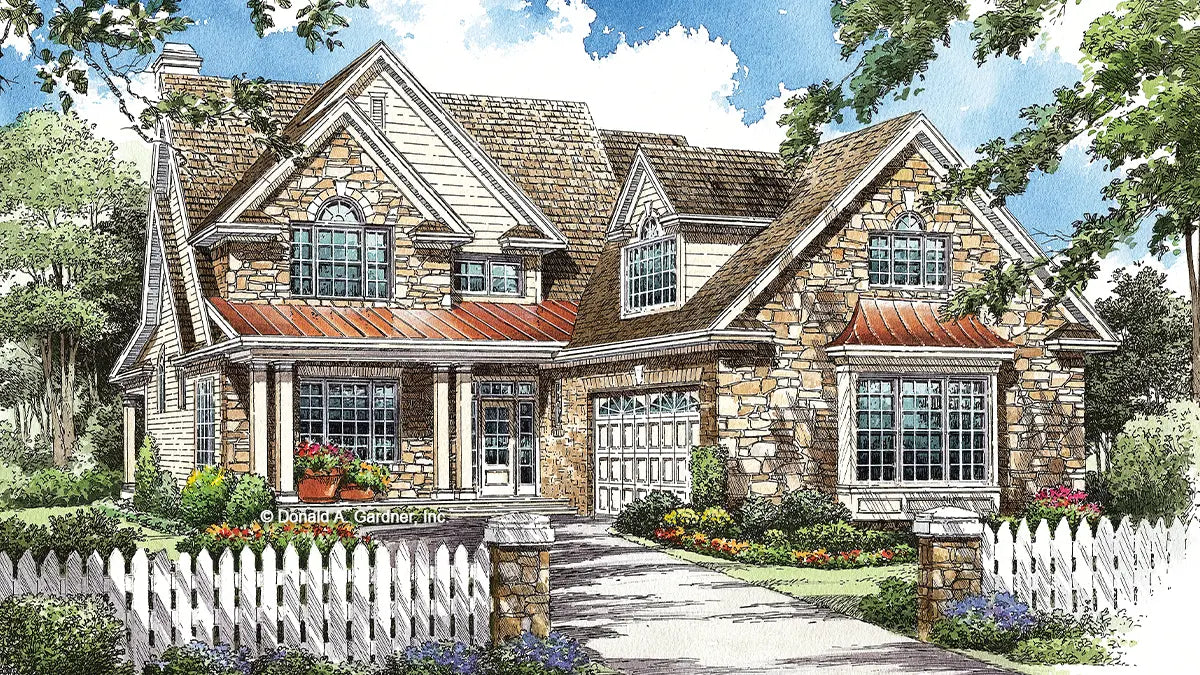 This is an illustration of the front of narrow lot house plan 1109 The Abbott