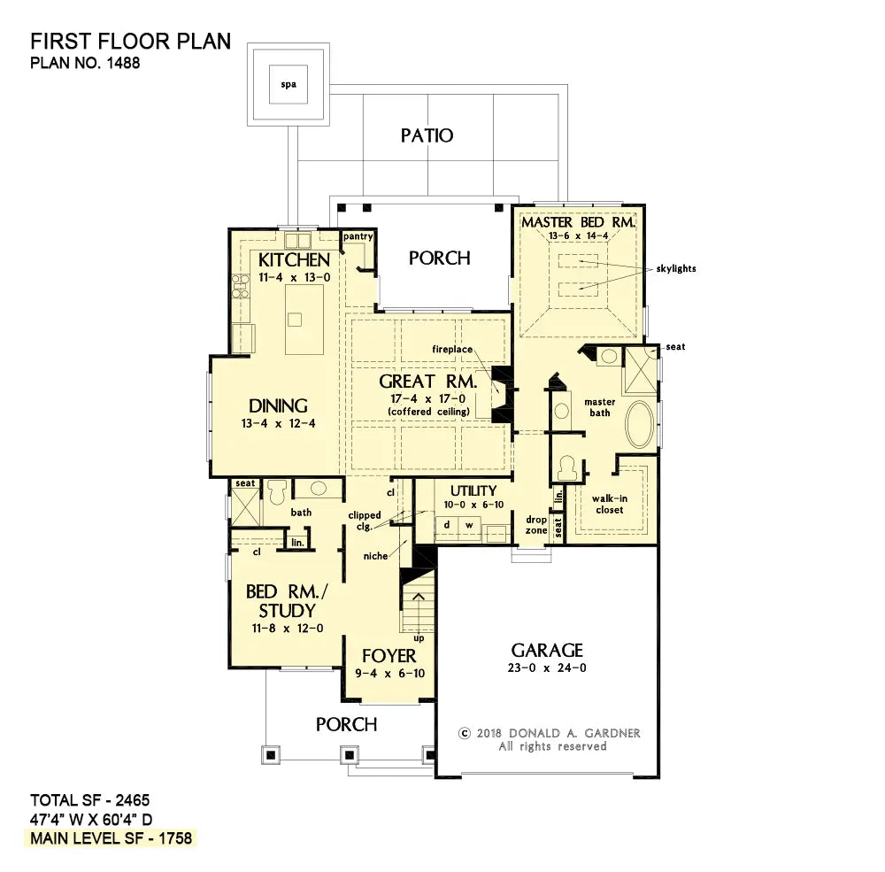 This is the first floor plan image for cottage house plan 1488 The Abigail