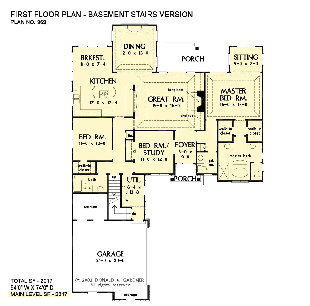 This is the first floor plan image for one story house plan 969 The Adcox if the home is built over a basement