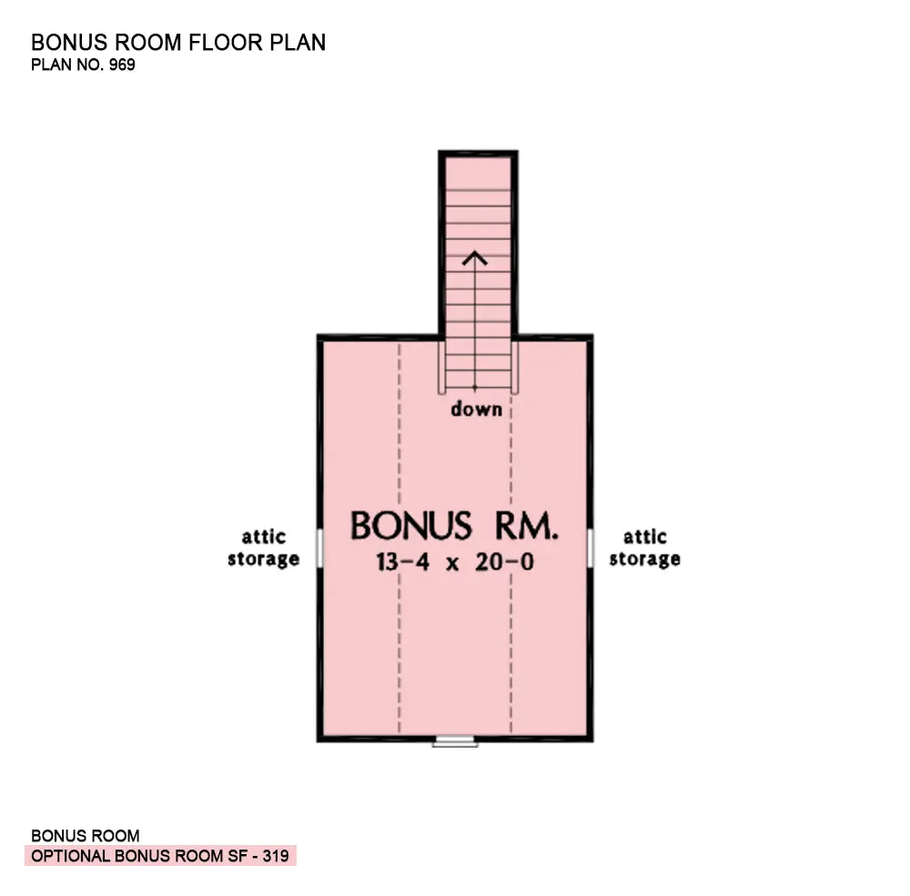 This is the bonus room floor plan image for three bedroom house plan 969 The Adcox