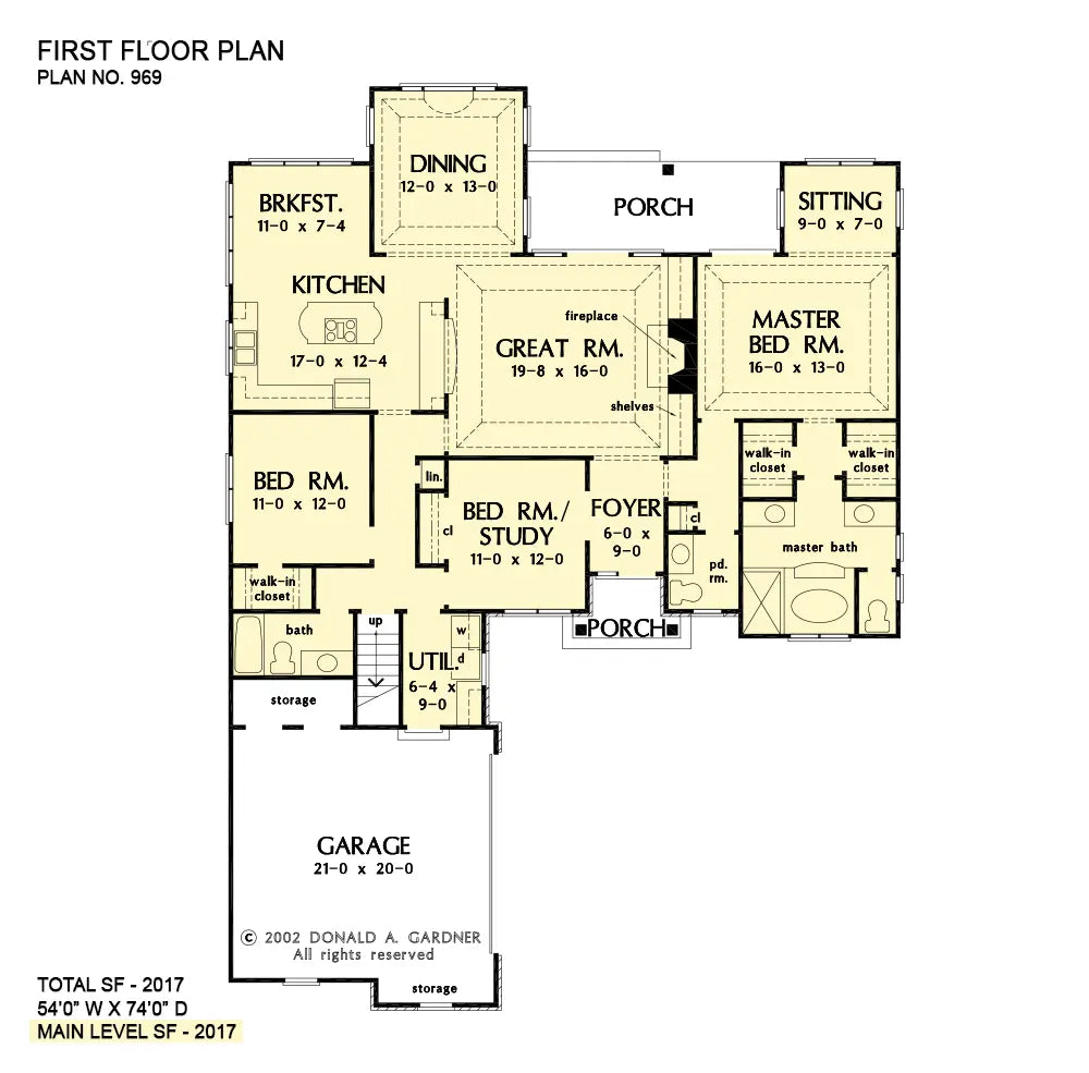 This is the first floor plan image for craftsman house plan 969 The Adcox