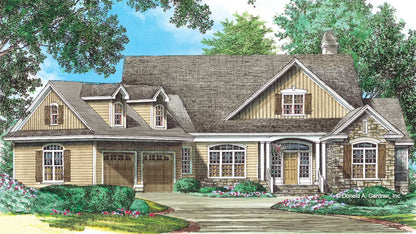 This is an illustration of the front of rustic house plan 866 The Adelaide