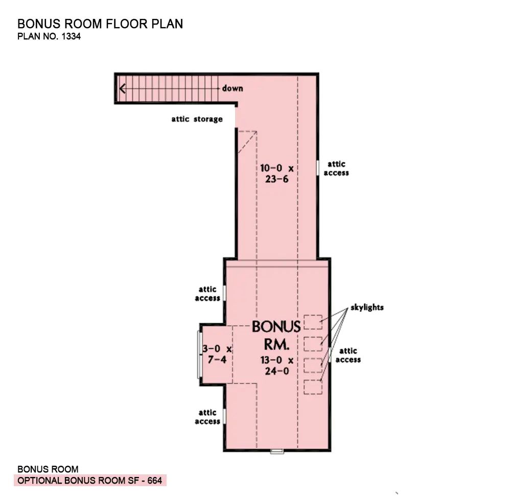 This is the bonus room floor plan image for one story house plan 1334 The Adrian