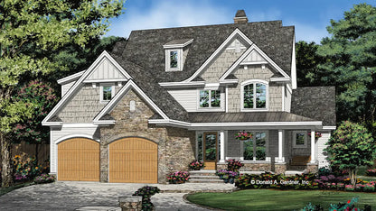 This is an illustration of the front of cottage house plan 1500 The Agatha