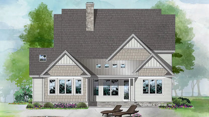 This is an illustration of the rear of two story house plan 1500 The Agatha