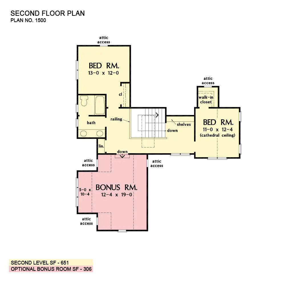 This is the second floor plan image for four bedroom house plan 1500 The Agatha