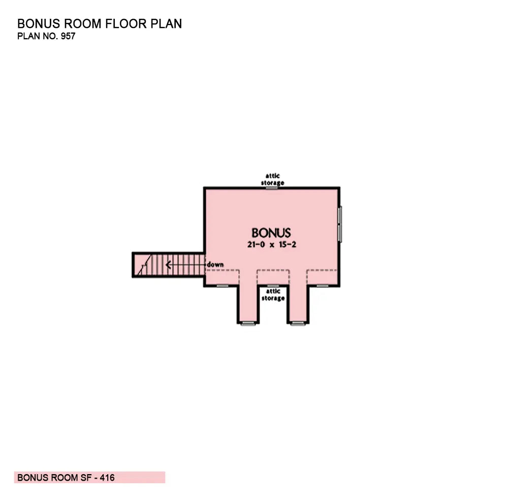 This is the bonus room floor plan image for one story house plan 957 The Alden