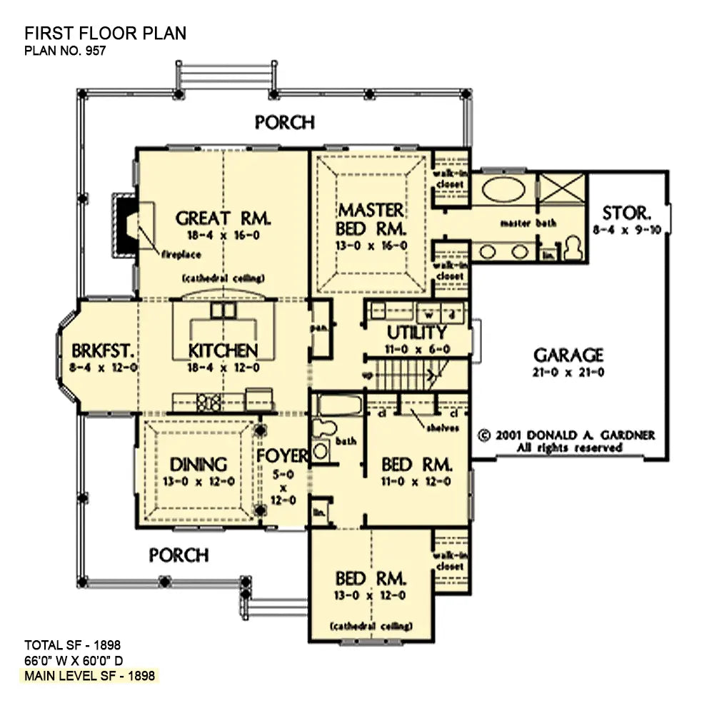 This is the first floor plan image for country house plan 957 The Alden