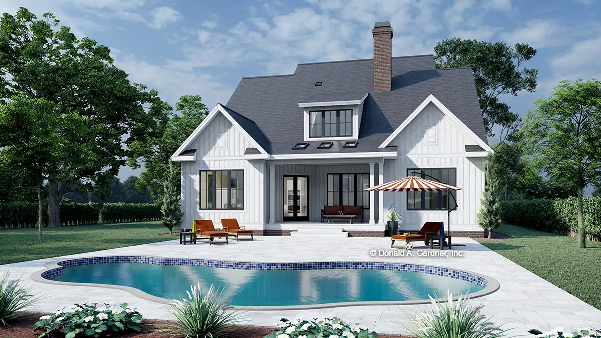 This is an illustration of the rear of luxury house plan 1494 The Alice