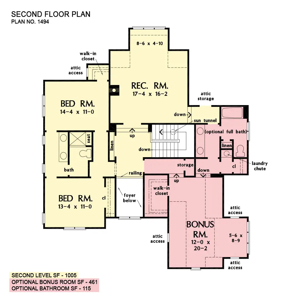 This is the second floor plan image for two story house plan 1494 The Alice