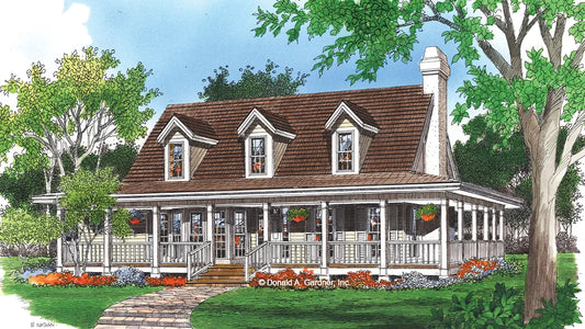 This is an illustration of the front of farmhouse house plan 277 The Allendale II