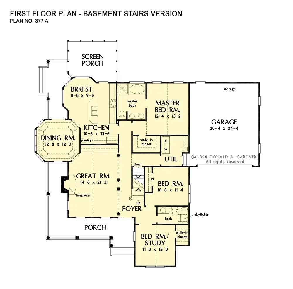 This is the first floor plan image for country house plan 377 The Altamont if the home is built over a basement