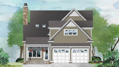 Rear view illustration with garage. The Althea plan 1460.