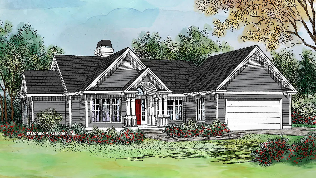 This is an illustration of the front of small house plan 252 The Amberly 