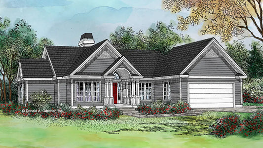 This is an illustration of the front of small house plan 252 The Amberly 