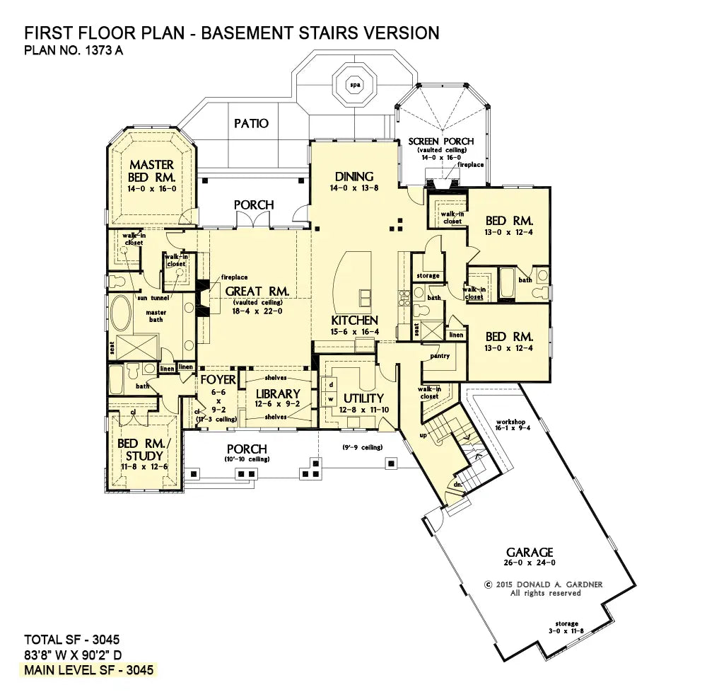 This is the first floor plan image for house plan 1373 The Ambroise if the home is built over a basement