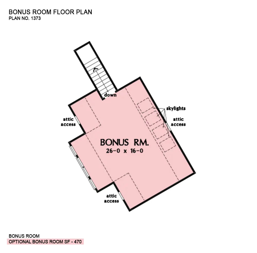 This is the bonus room floor plan image for house plan 1373 The Ambroise