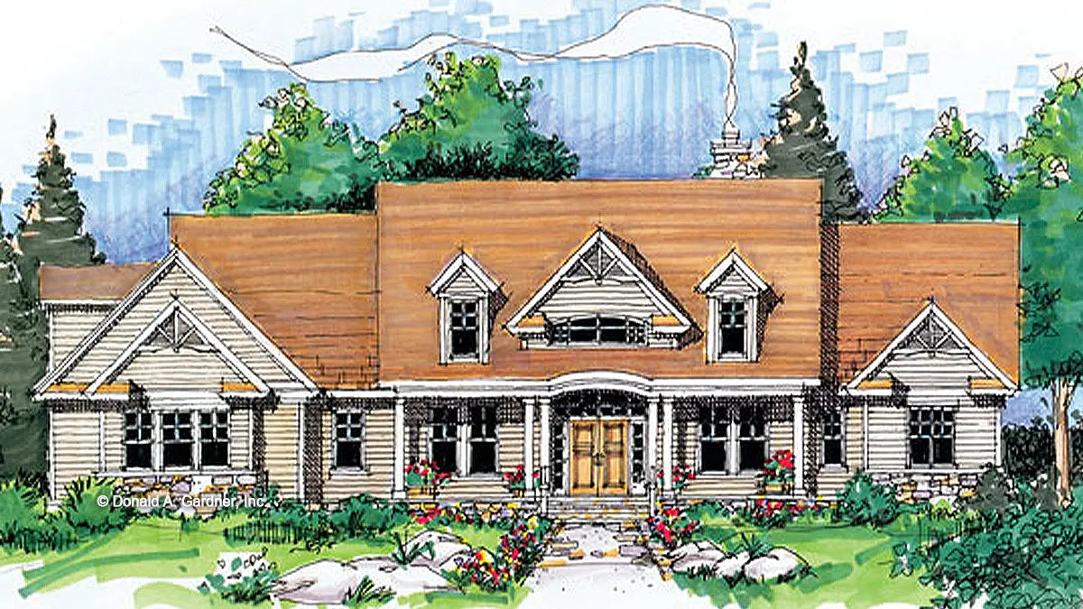 Craftsman style front view illustration. The Amherst plan 753.