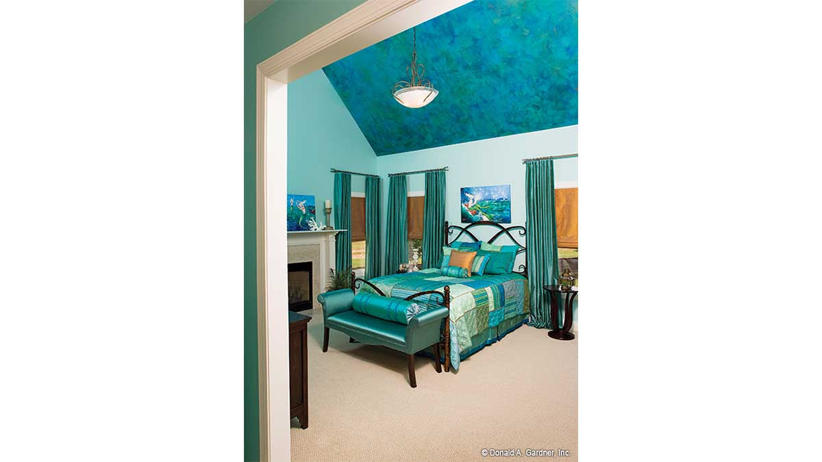 Vaulted ceiling in the master bedroom. The Amherst plan 753.