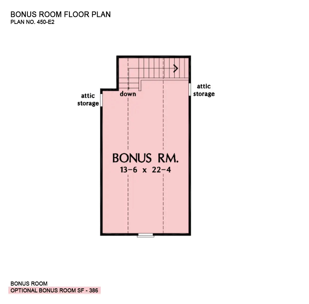 This is the bonus room floor plan image for one story house plan 450-E2 The Andover