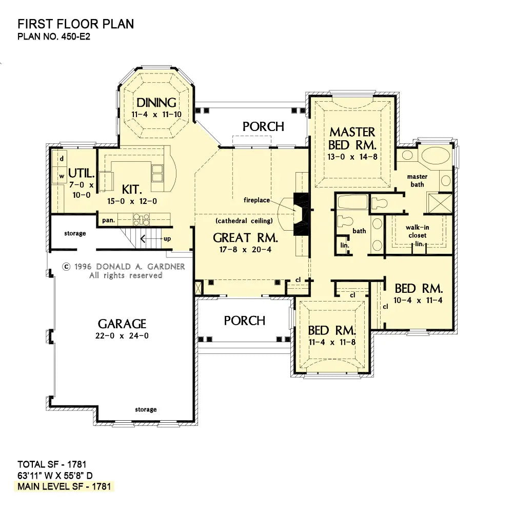 This is the first floor plan image for brick house plan 450-E2 The Andover