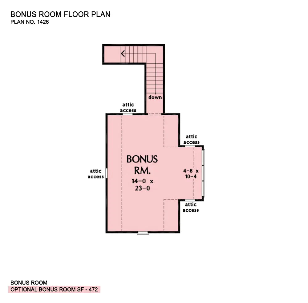 This is the bonus room floor plan image for ranch house plan 1426 The Anna