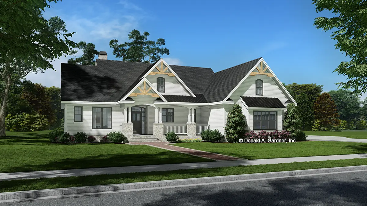 This is an illustration of the front of Craftsman house plan 1426 The Anna