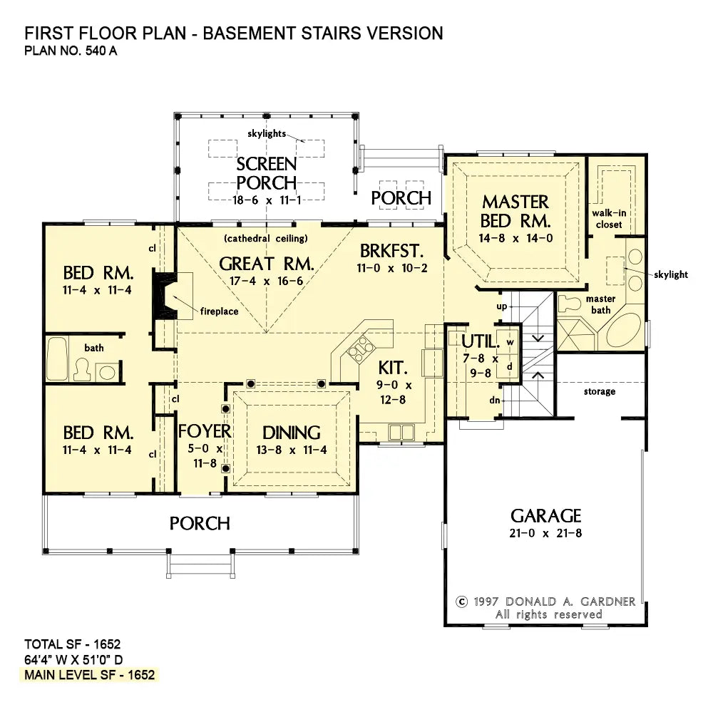 This is the first floor plan image for one story house plan 540 The Anniston if the home is built over a basement