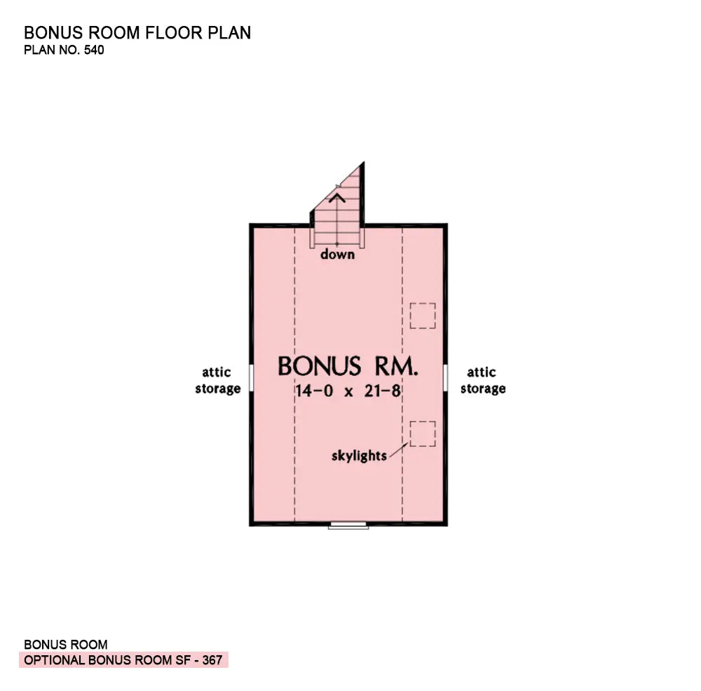 This is the bonus room floor plan image for small house plan 540 The Anniston