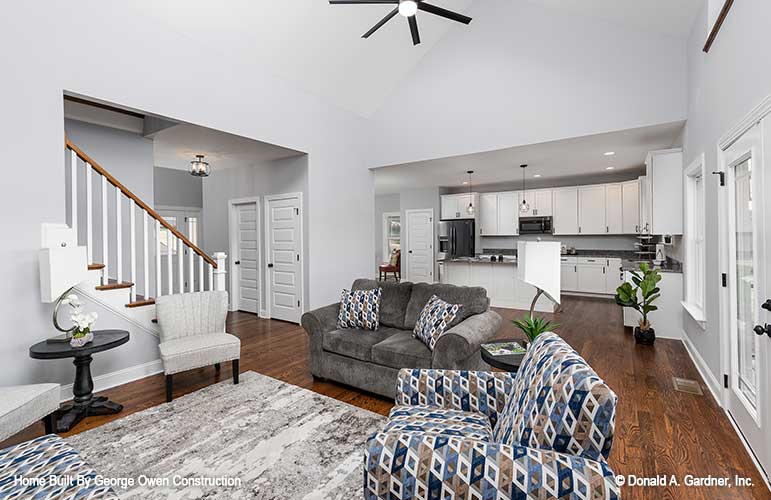 Open floor view from the Great room to the kitchen. Applecross plan 1501