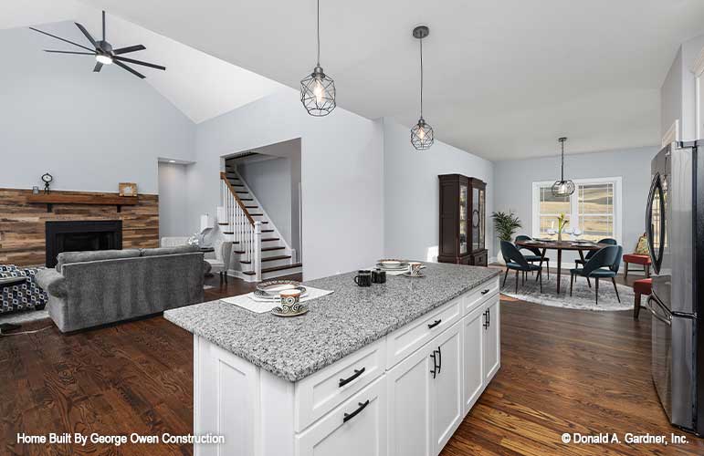 Full view of the main level from the kitchen, looking into the great room and dining room. Applecross plan 1501