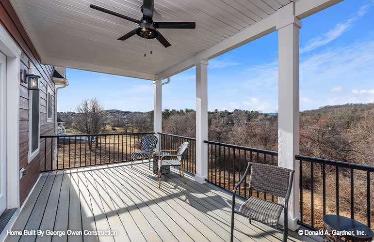 Perfect view off this covered deck with outdoor ceiling fan. Applecross plan 1501