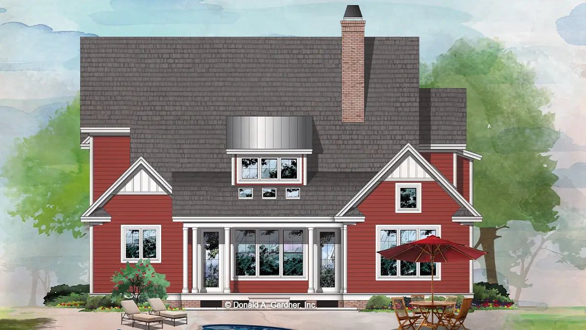 This is an illustration of the rear of two story house plan 1501 The Applecross