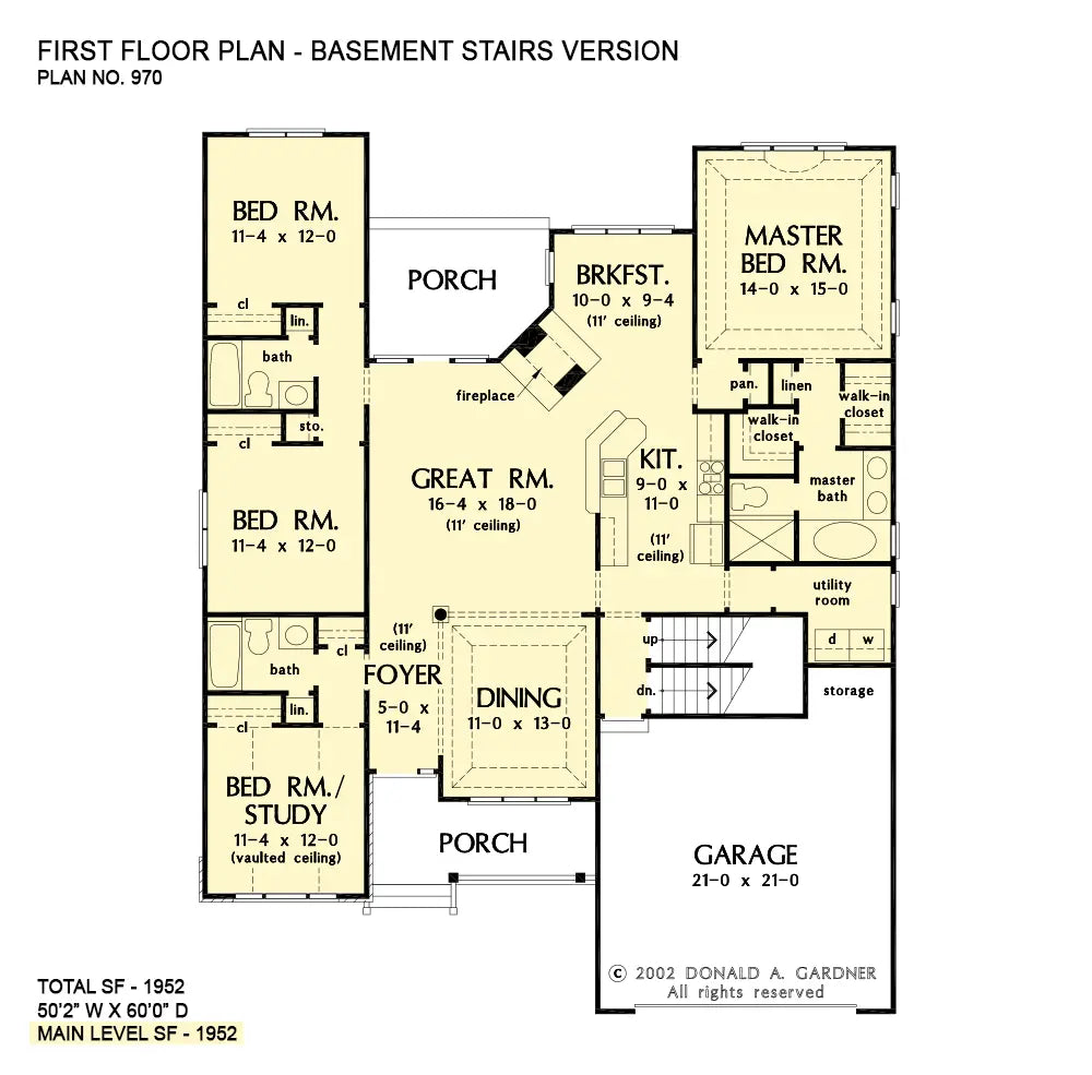 This is the first floor plan image for cottage house plan 970 The Applemoor if the home is built over a basement