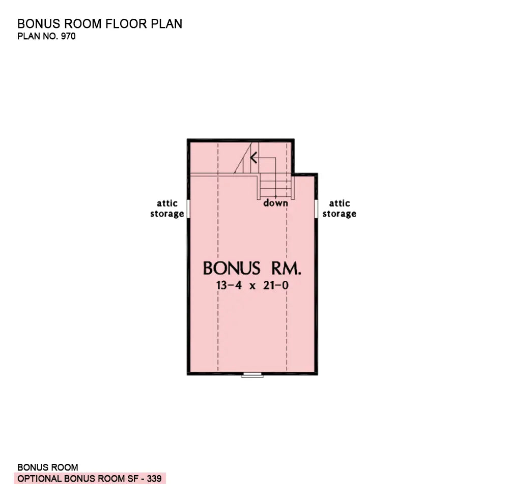 This is the bonus room floor plan image for four bedroom house plan 970 The Applemoor