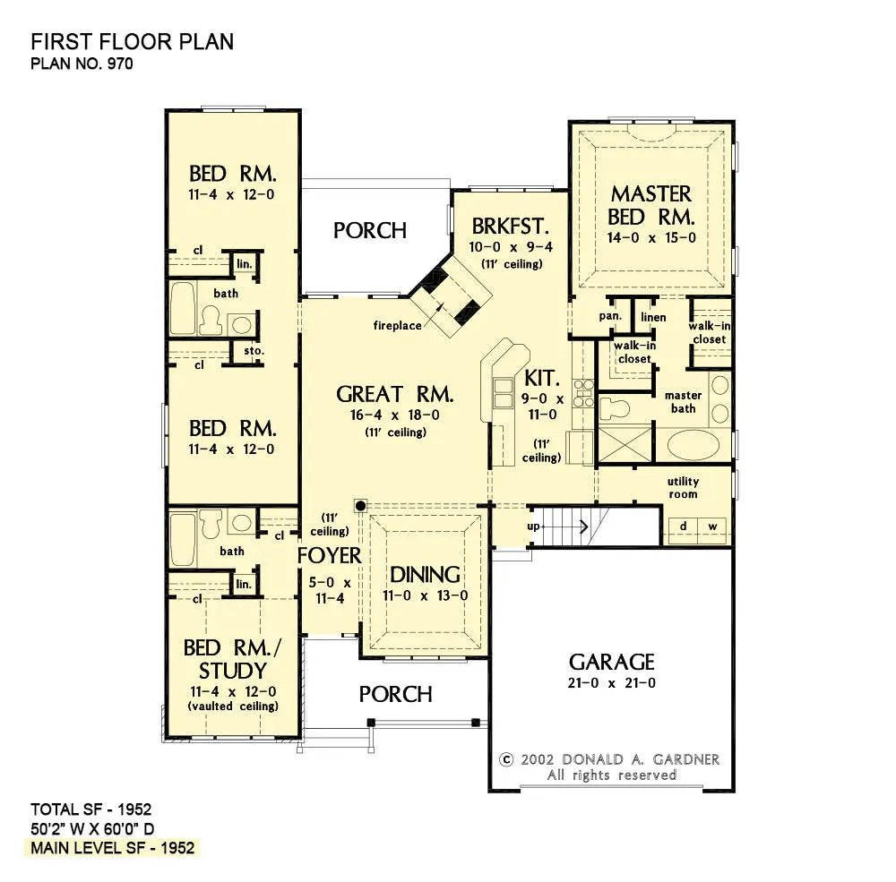 This is the first floor plan image for country house plan 970 The Applemoor