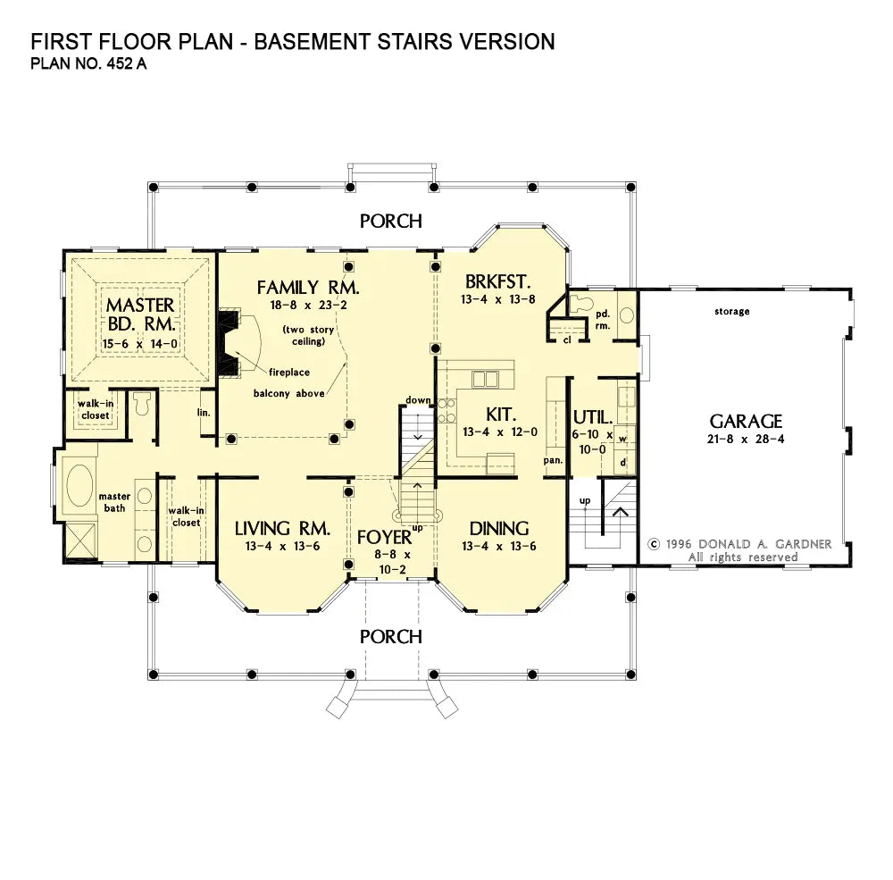 This is the first floor plan image for luxury house plan 452 The Arbordale if the home is built over a basement