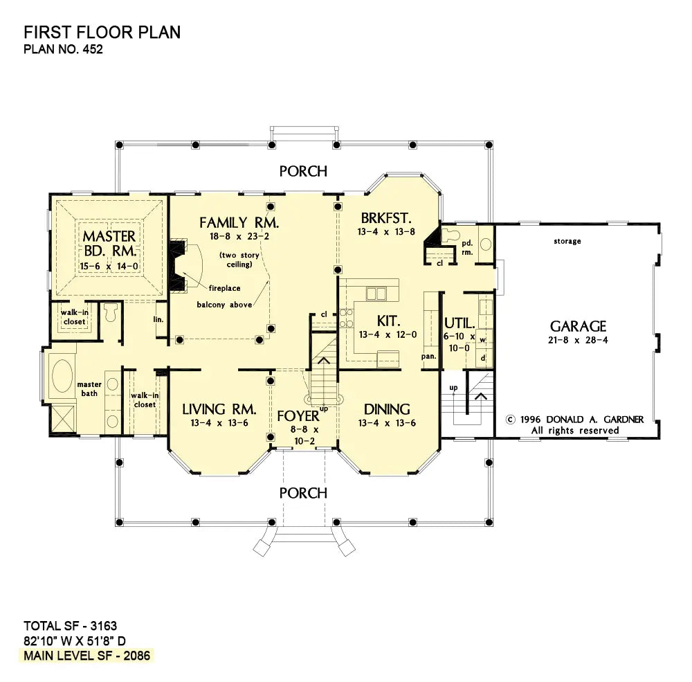 This is the first floor plan image for farmhouse house plan 452 The Arbordale