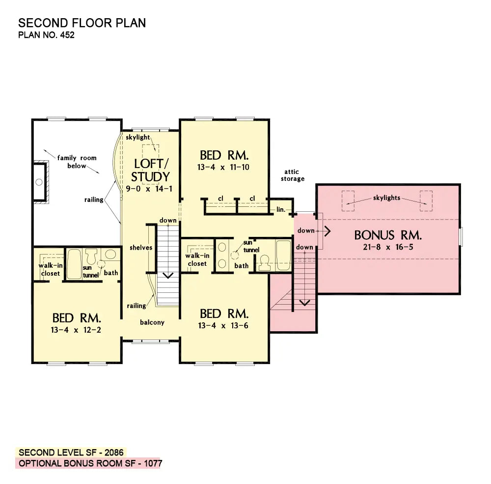 This is the second floor plan image for four bedroom house plan 452 The Arbordale