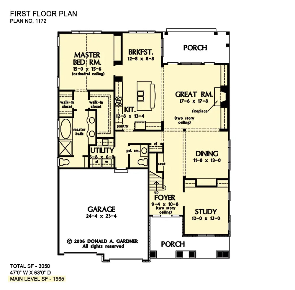 This is the first floor plan image for narrow lot house plan 1172 The Arcadia