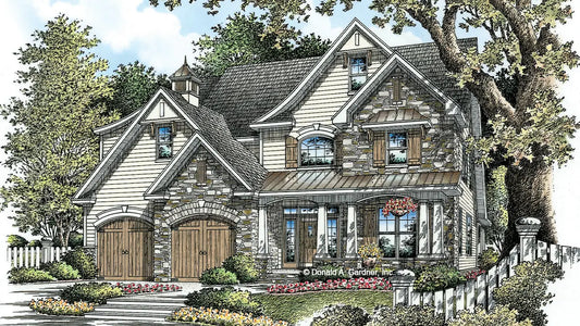 This is an illustration of the front of narrow lot house plan 1172 The Arcadia